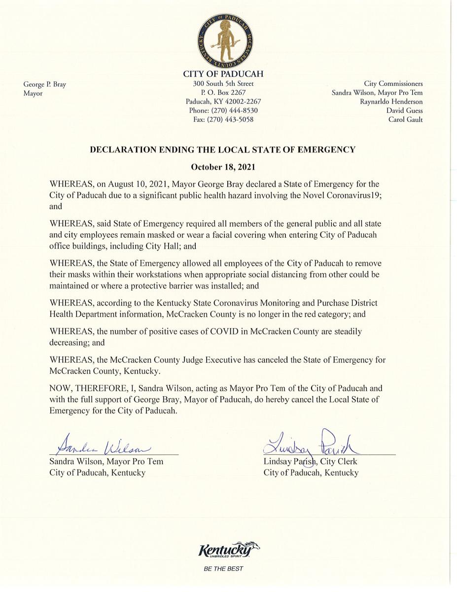 cancellation of emergency declaration