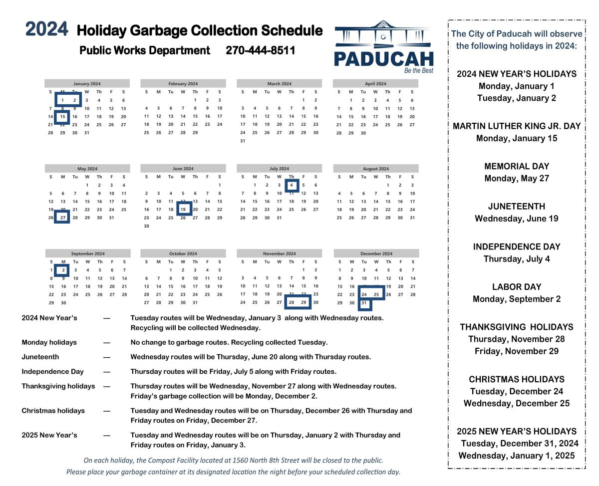 2024 Holiday Garbage Collection Calendar